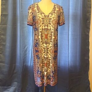London Times Blue and Orange Paisley Dress